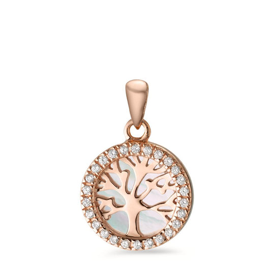 Pendentif Argent Zircone rosé Plaqué or nacre Arbre de la vie Ø12 mm