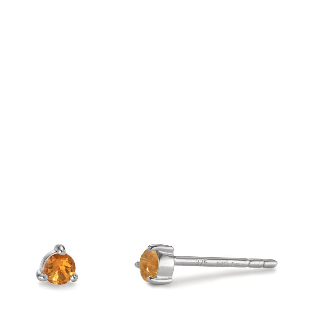 Clous d'oreilles Argent Citrine 2 Pierres Rhodié Ø3.5 mm