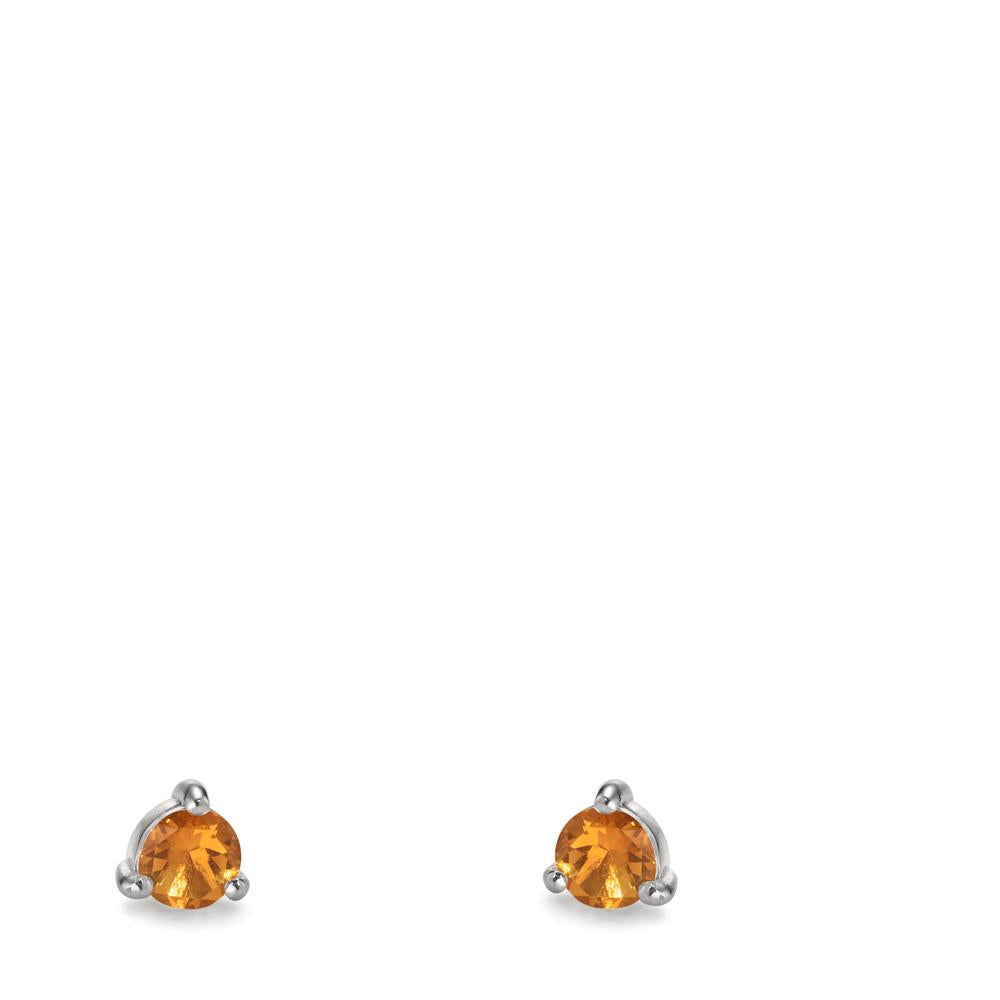 Clous d'oreilles Argent Citrine 2 Pierres Rhodié Ø3.5 mm