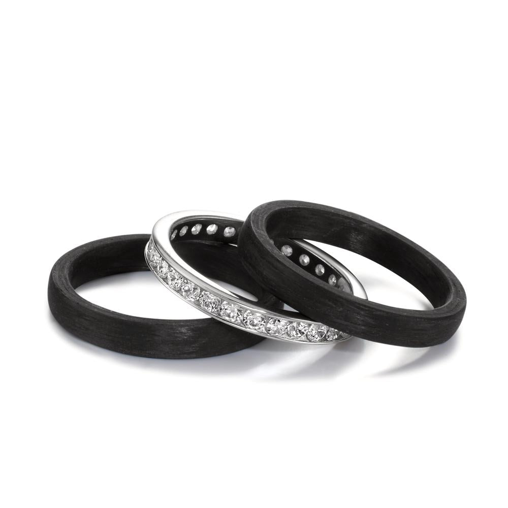 Ring set 750/18K witgoud, Carbon Zirkonia