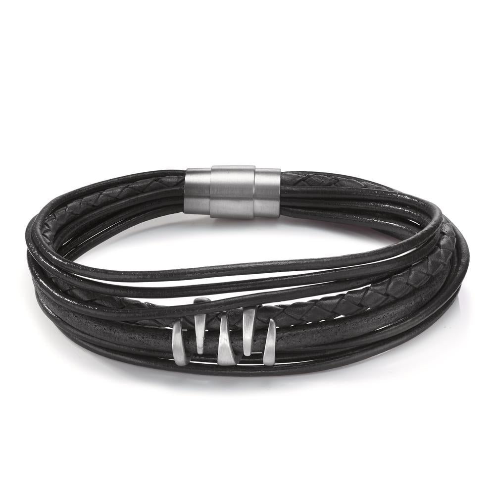 Armband Roestvrijstaal, Leder 21.5 cm Ø8 mm