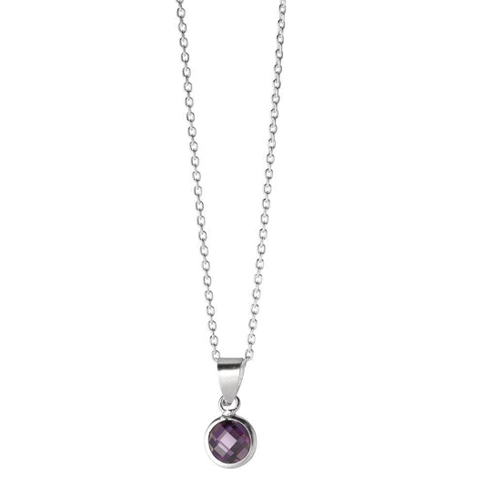 Chaînette avec pendentif Argent Zircone violet 40-42 cm Ø6 mm