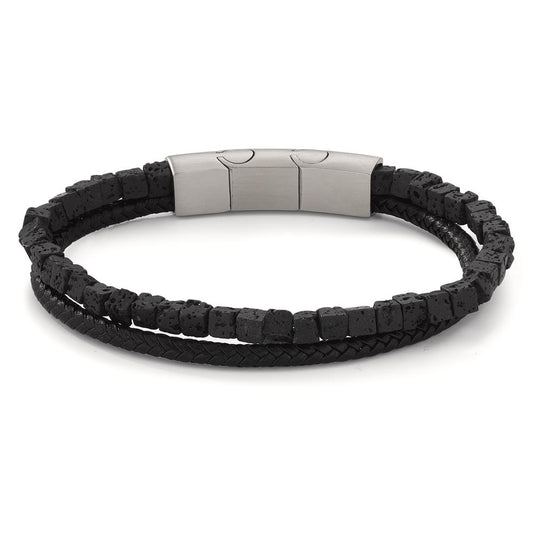 Armband Roestvrijstaal, Leder Lava 19.5-21 cm