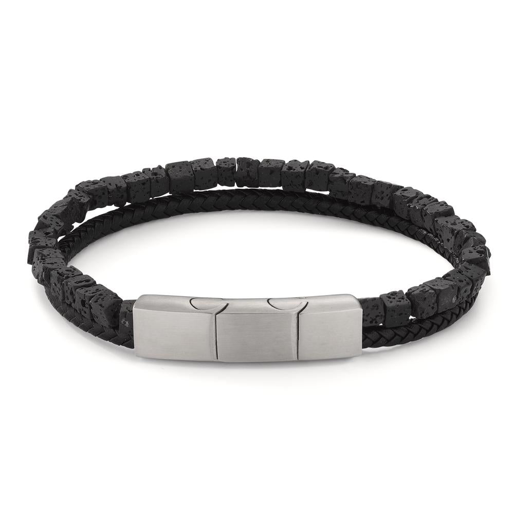 Armband Edelstahl, Leder Lava verstellbar