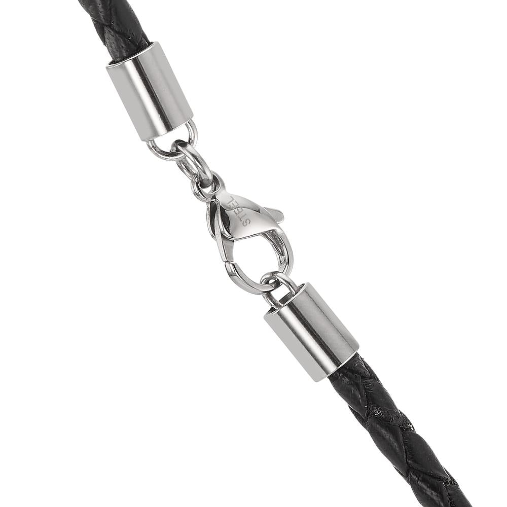 Collier Acier inoxydable, Cuir noir PVD 50 cm Ø3.7 mm