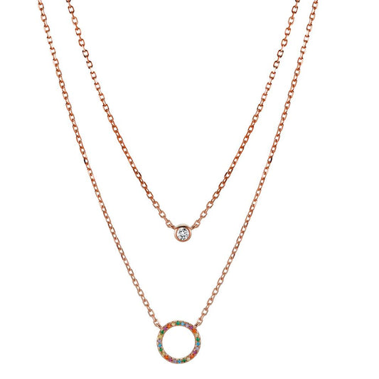 Collier Zilver Zirkonia kleurrijk Rosé Verguld 42-45 cm