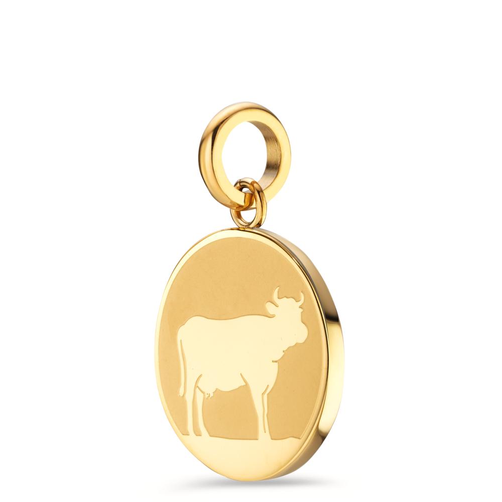 Pendentif Acier inoxydable jaune PVD Vache Ø18 mm