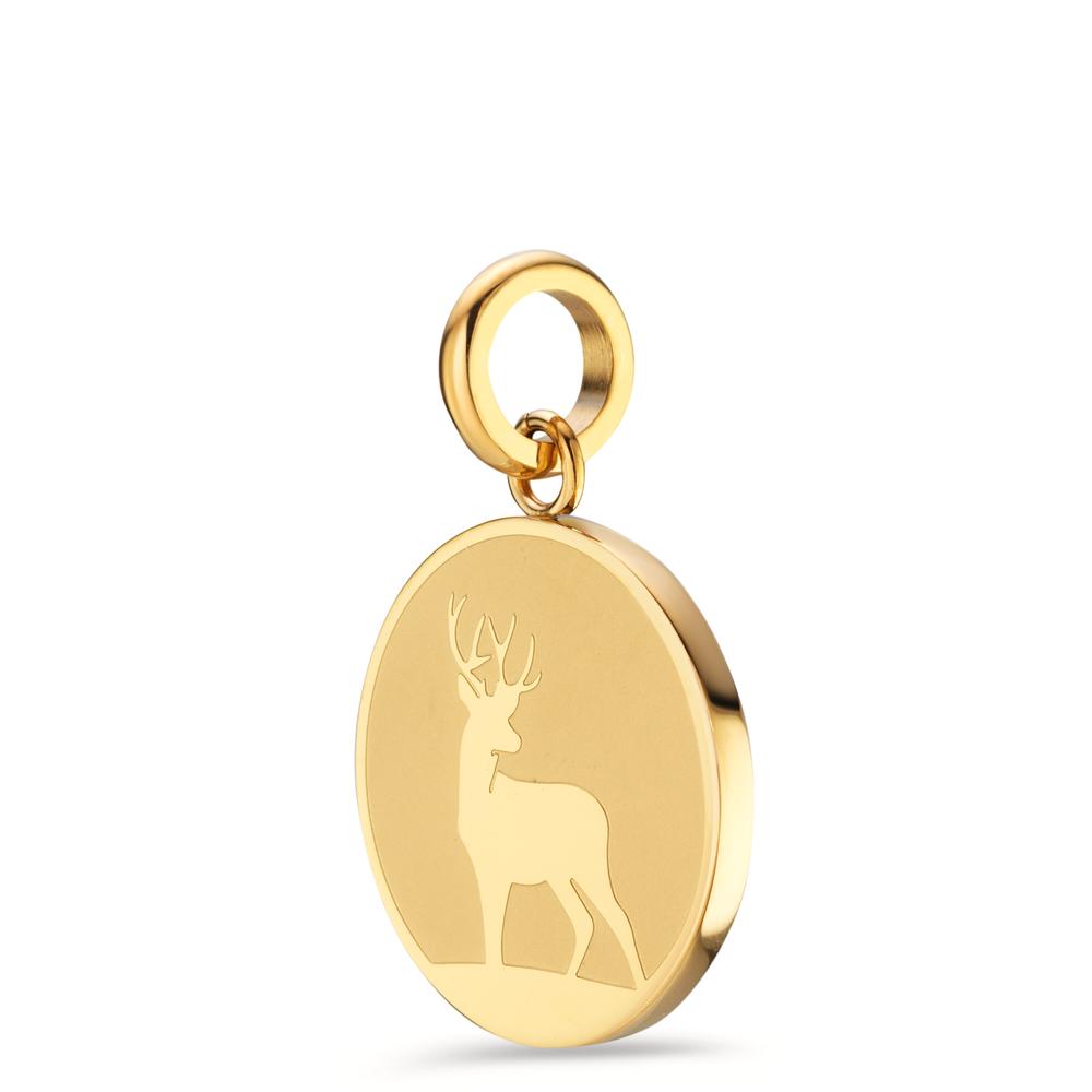 Pendentif Acier inoxydable jaune PVD Cerf Ø18 mm