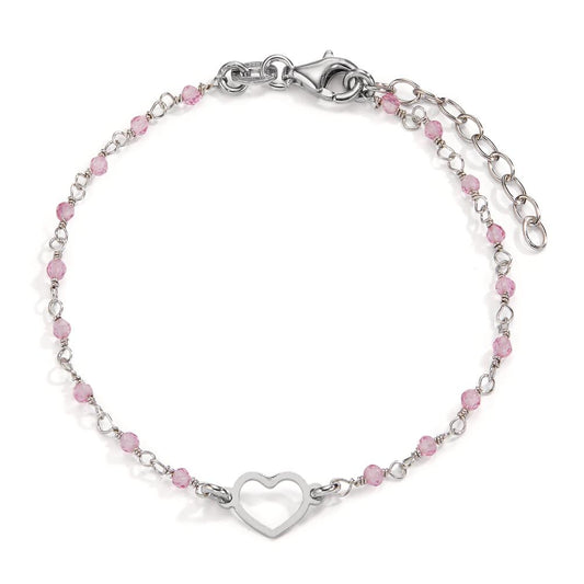 Armband Silber Kristall rosa, 18 Steine rhodiniert Herz verstellbar