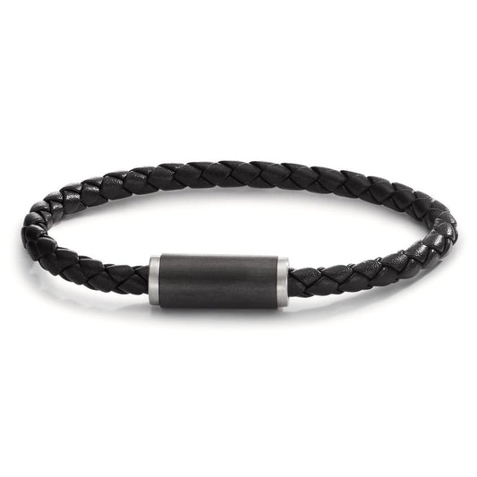 Armband Roestvrijstaal, Leder, Carbon 21 cm Ø5.5 mm