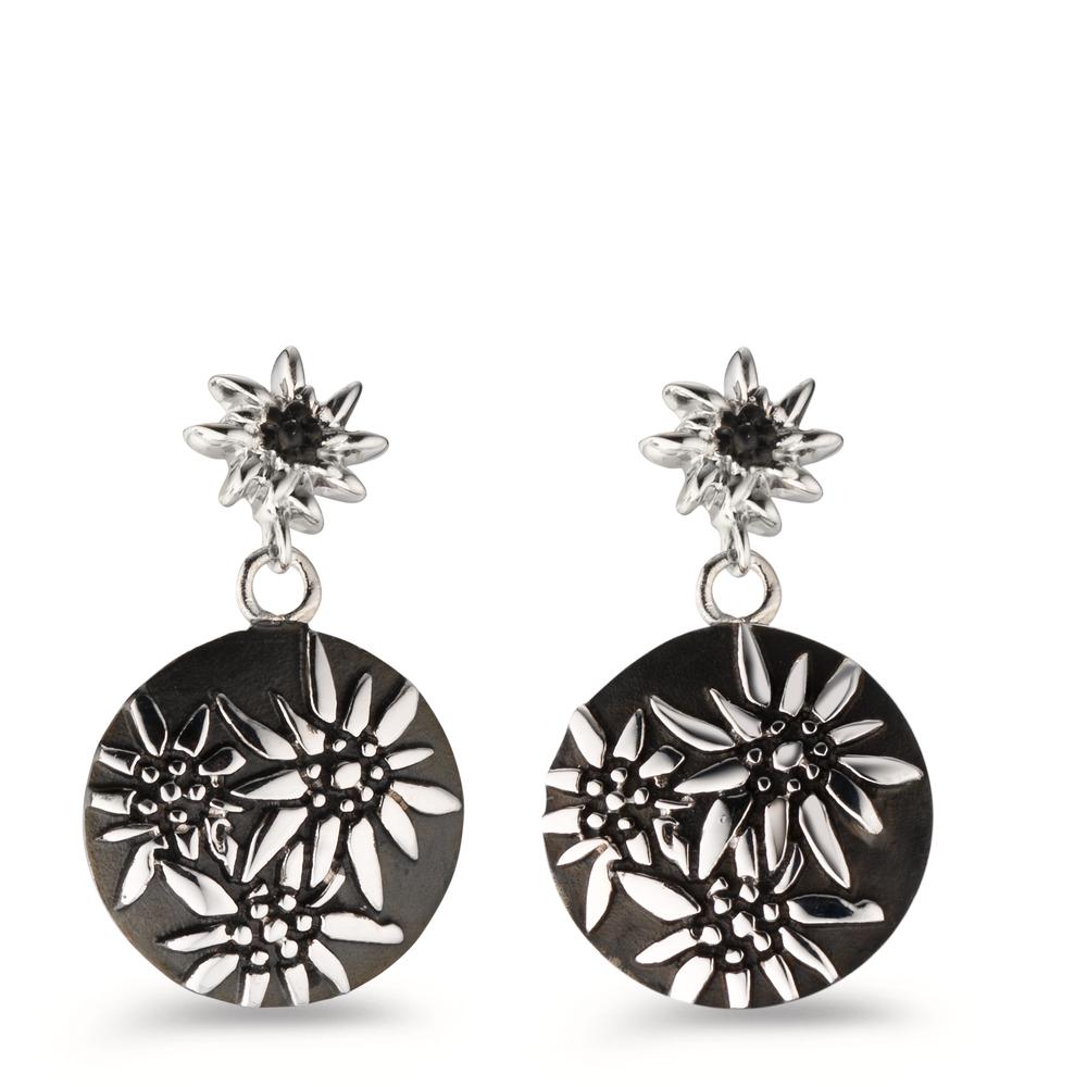 Pendant d'oreilles Argent noir Rhodié Edelweiss Ø13 mm