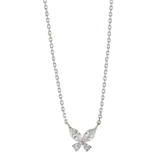 Collier Argent Zircone 4 Pierres Rhodié Papillon 40-45 cm