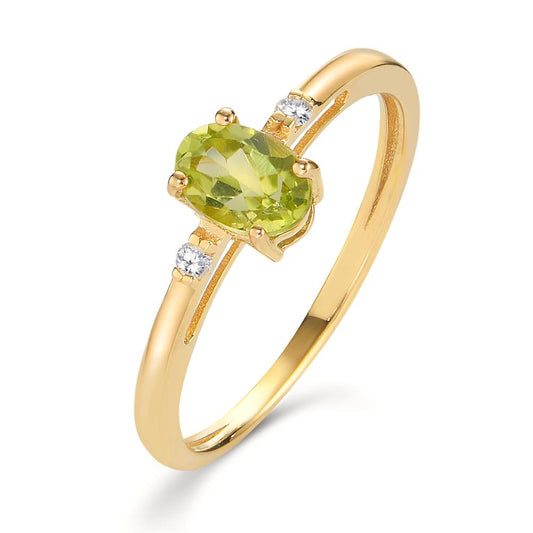 Ring 750/18 krt geel goud Peridoot 0.50 ct, Diamant 0.03 ct, 2 Steen, w-si