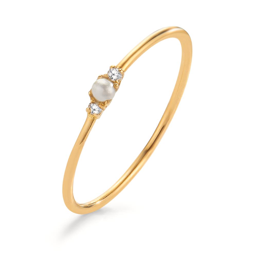 Fingerring 750/18 K Gelbgold Diamant 0.02 ct, 2 Steine, w-si Süsswasserzuchtperle