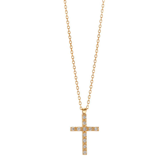 Collier 750/18 K Gelbgold Diamant 0.06 ct, 11 Steine, w-si Kreuz