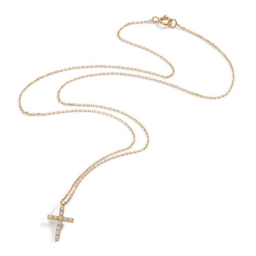 Collier 750/18 K Gelbgold Diamant 0.06 ct, 11 Steine, w-si Kreuz