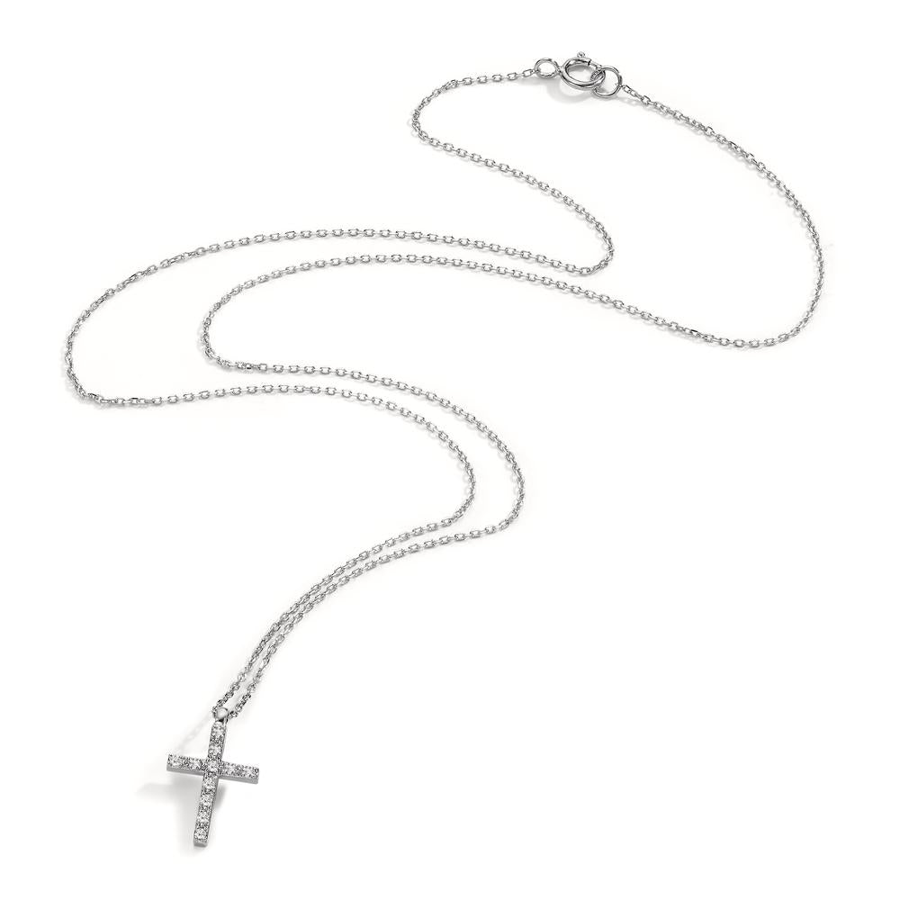 Collier 750/18K krt witgoud Diamant 0.06 ct, 11 Steen, w-si Kruis 42 cm