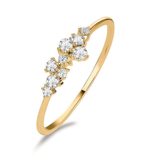 Ring 750/18 krt geel goud Diamant 0.15 ct, 9 Steen, w-si