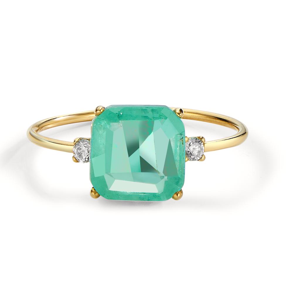 Bague Or jaune 18K Quartz vert, 3 Pierres