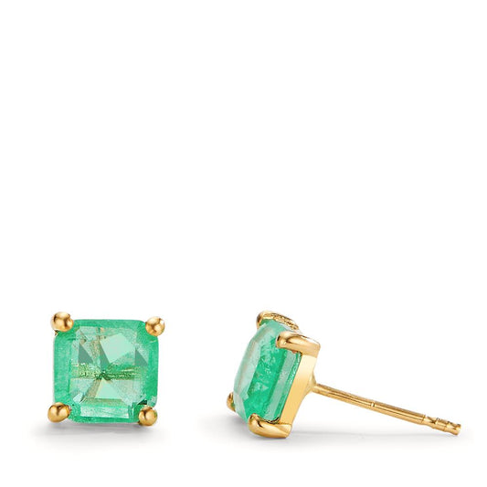 Clous d'oreilles Or jaune 18K Quartz vert, 2 Pierres Ø6 mm