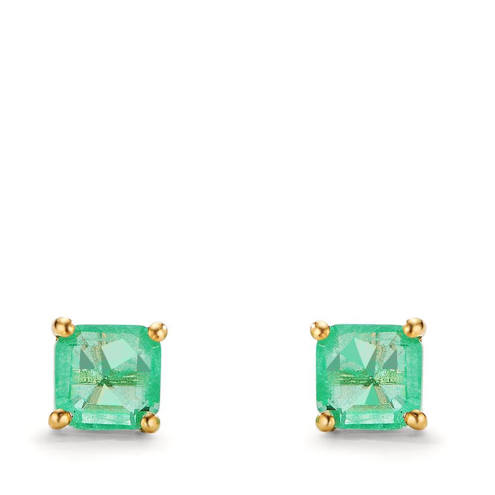 Clous d'oreilles Or jaune 18K Quartz vert, 2 Pierres Ø6 mm