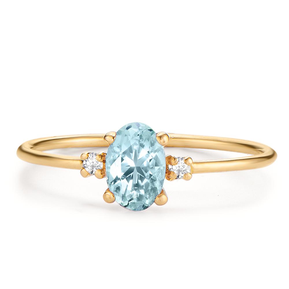 Ring 750/18 krt geel goud Diamant 0.03 ct, 3 Steen, w-si, Topaas blauw