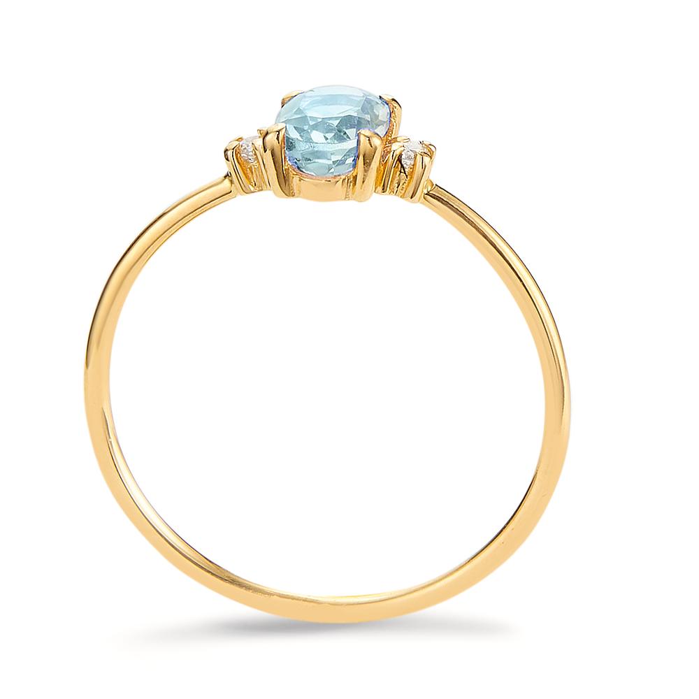 Fingerring 750/18 K Gelbgold Diamant 0.03 ct, 3 Steine, w-si, Topas blau