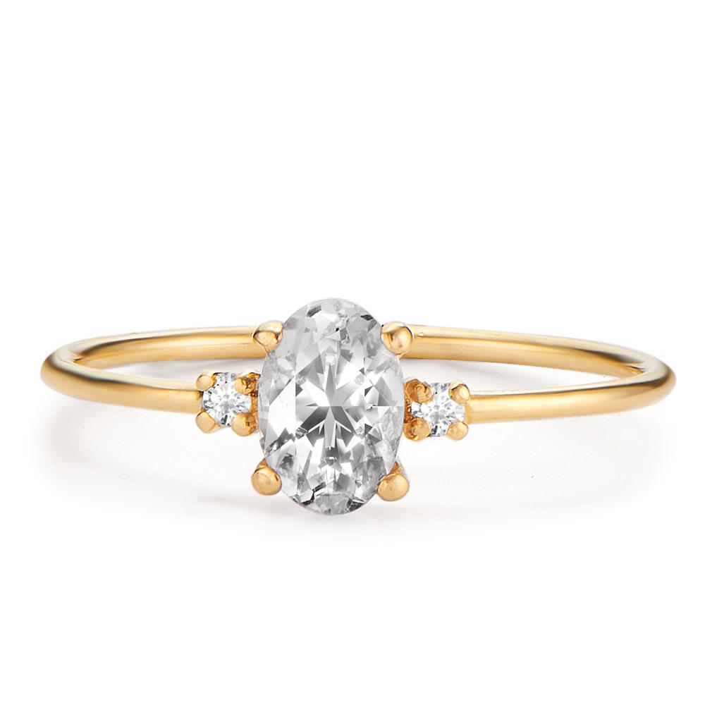 Ring 750/18 krt geel goud Diamant 0.03 ct, 3 Steen, w-si, Topaas wit