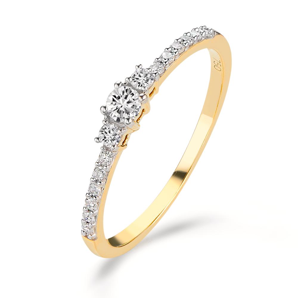 Ring 750/18 krt geel goud Diamant 0.20 ct, 15 Steen, w-si