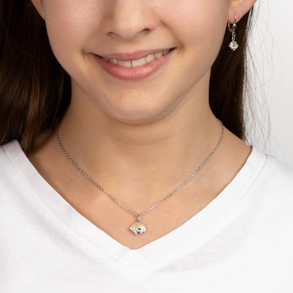 Chaînette avec pendentif Argent Zircone 6 Pierres Rhodié 36-38 cm