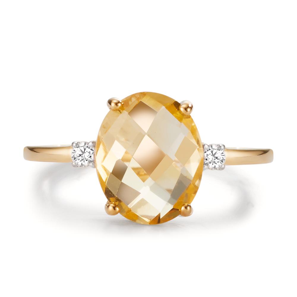 Bague Or jaune 9K Citrine, Zircone 2 Pierres