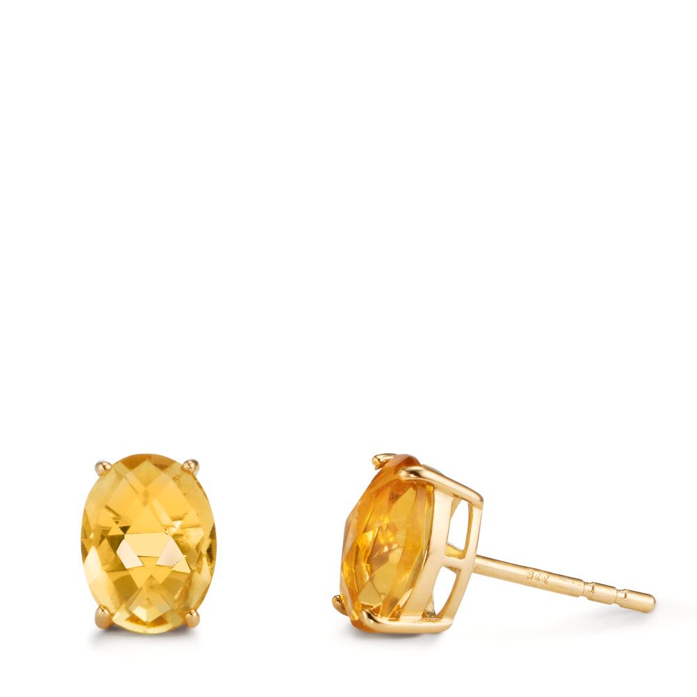 Clous d'oreilles Or jaune 9K Citrine 2 Pierres