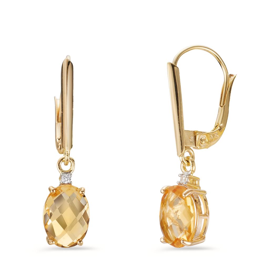 Pendant d'oreilles Or jaune 9K Citrine 2 Pierres, Zircone 2 Pierres