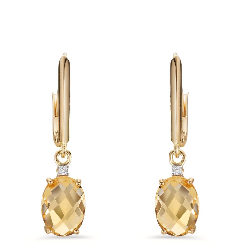 Pendant d'oreilles Or jaune 9K Citrine 2 Pierres, Zircone 2 Pierres