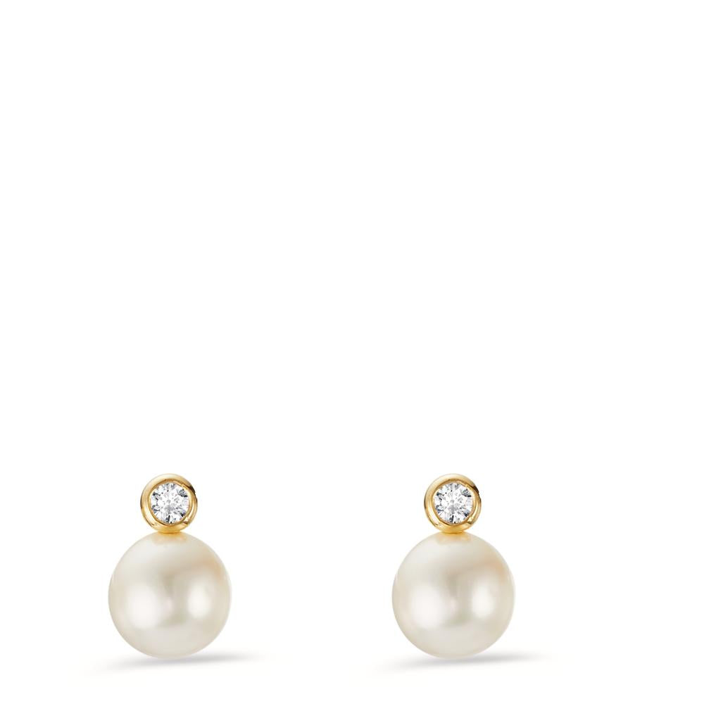 Clous d'oreilles Or jaune 9K Zircone 2 Pierres perle d'eau douce