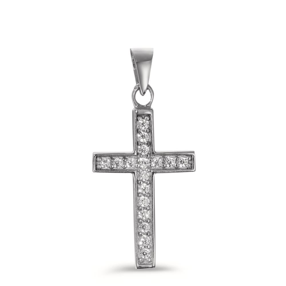 Pendentif Or blanc 9K Zircone 17 Pierres Croix