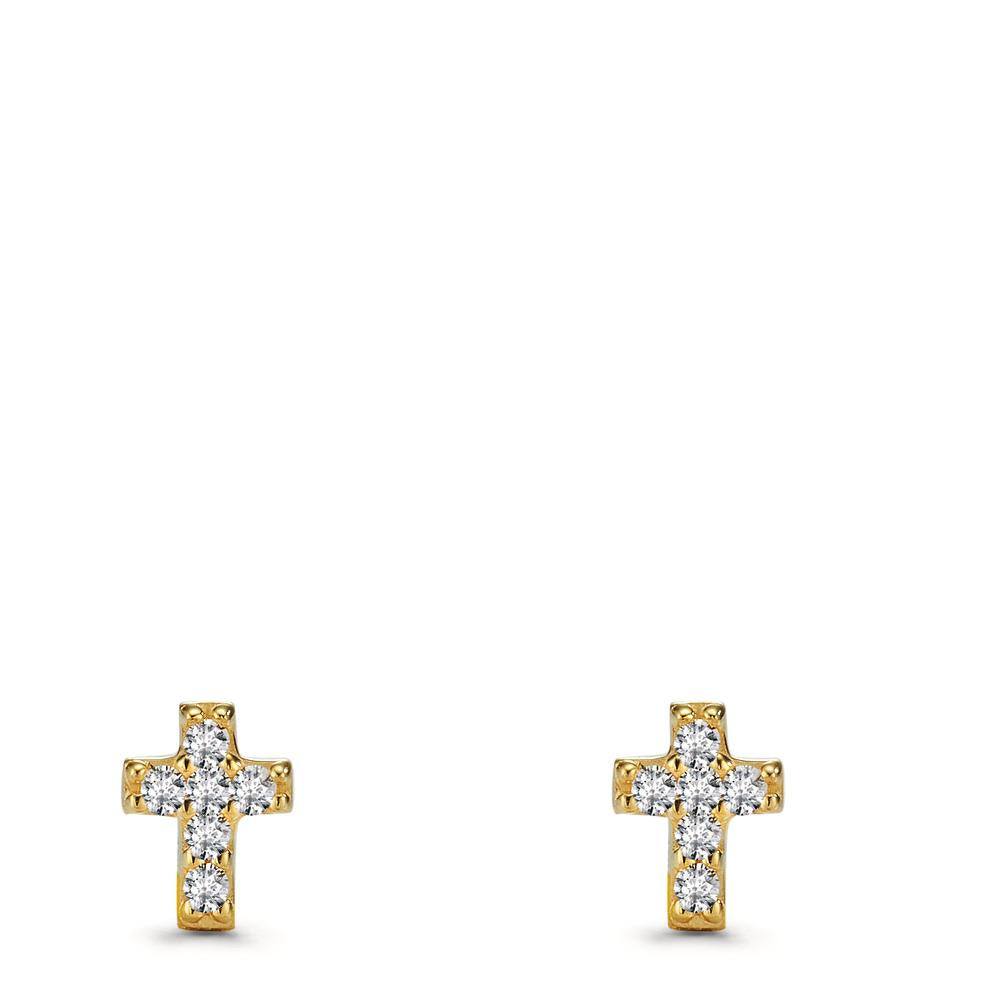 Clous d'oreilles Or jaune 9K Zircone 12 Pierres Croix