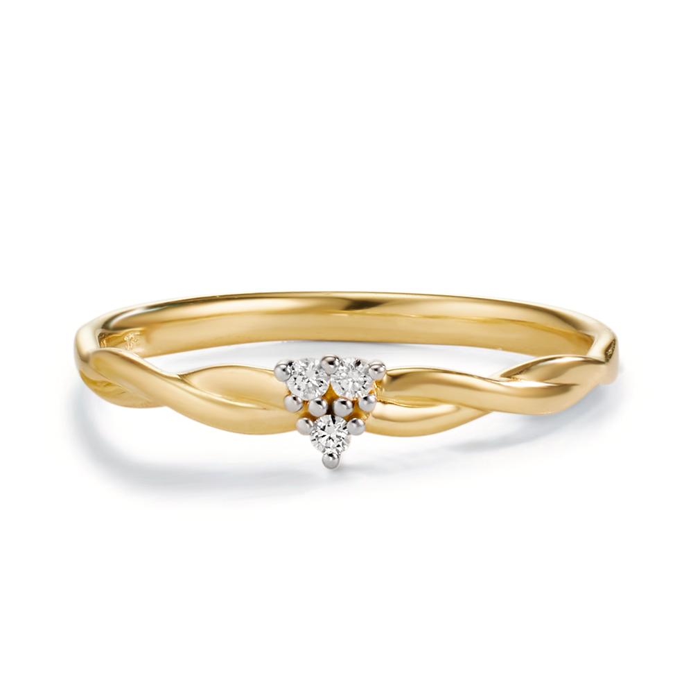 Ring 375/9 krt geel goud Diamant 0.04 ct, 3 Steen, w-si