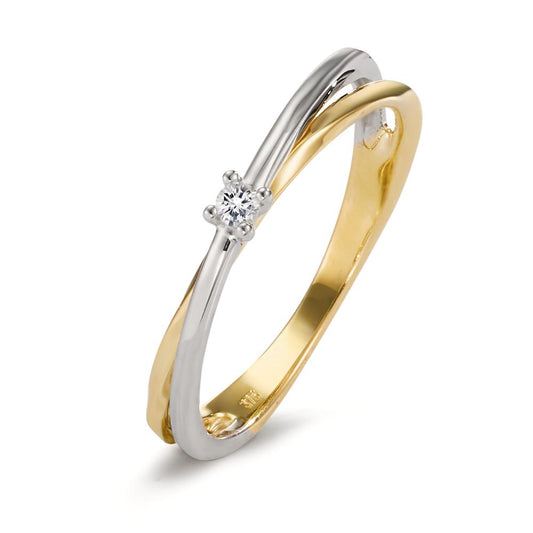 Ring 375/9 krt geel goud, 375/9 krt witgoud Diamant 0.03 ct, w-si