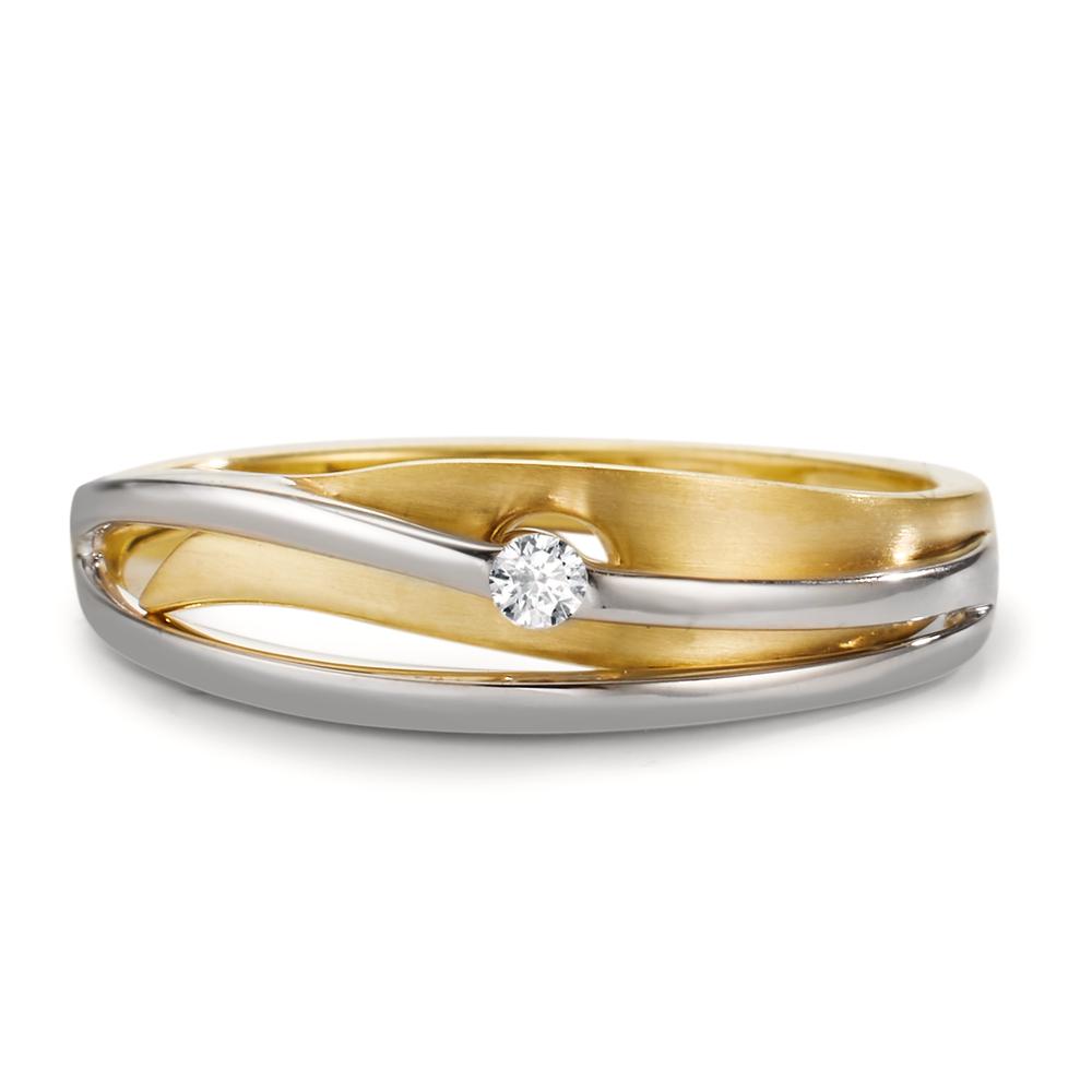 Ring 375/9 krt geel goud, 375/9 krt witgoud Diamant 0.04 ct, w-si