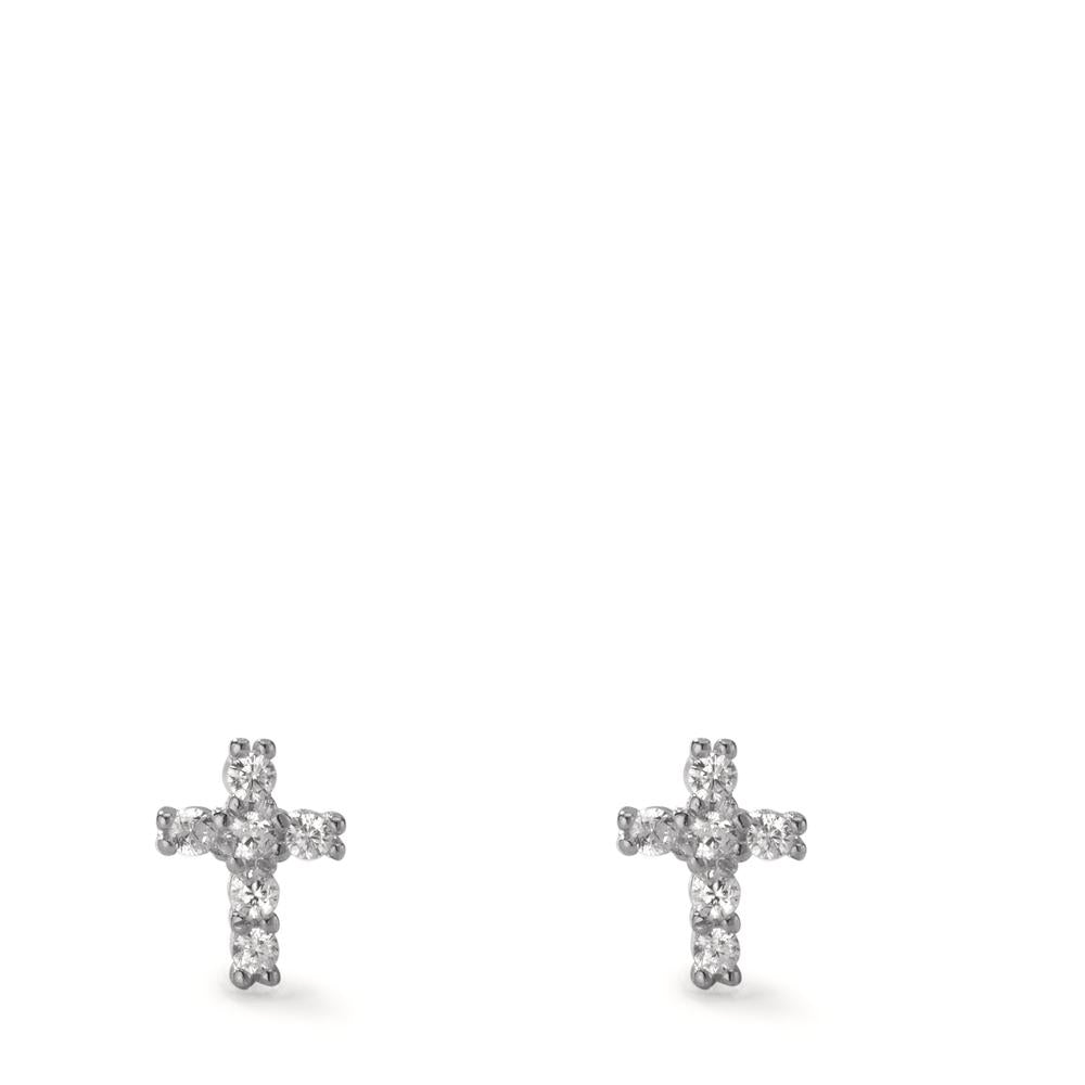 Clous d'oreilles Argent Zircone 12 Pierres Rhodié Croix