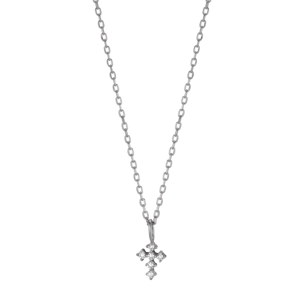 Collier Argent Zircone 6 Pierres Rhodié Croix 40-45 cm