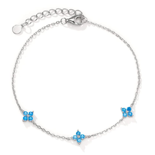 Armband Silber Zirkonia blau, 12 Steine rhodiniert Blume verstellbar