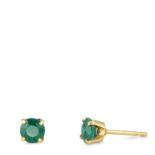 Clous d'oreilles Or jaune 18K Émeraude 2 Pierres Ø4 mm