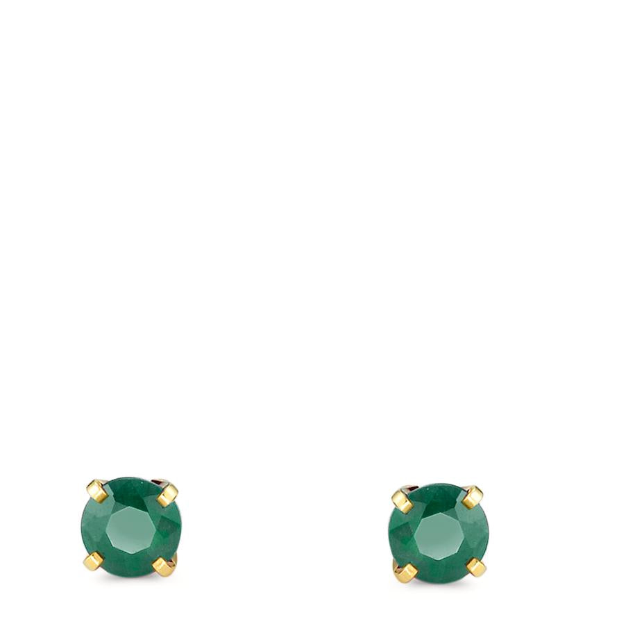 Clous d'oreilles Or jaune 18K Émeraude 2 Pierres Ø4 mm