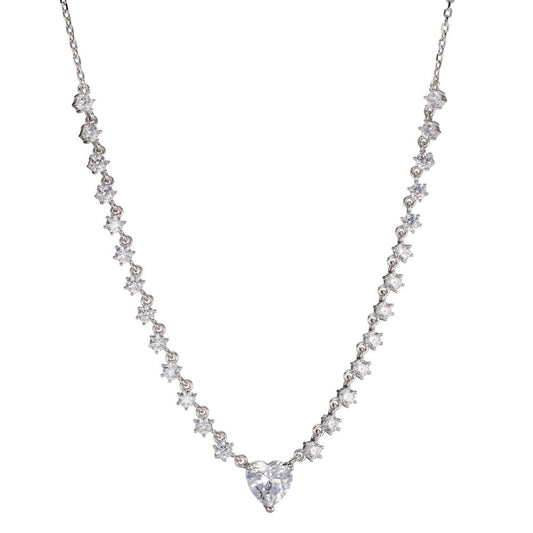 Collier Argent Zircone Rhodié Coeur 36-41 cm