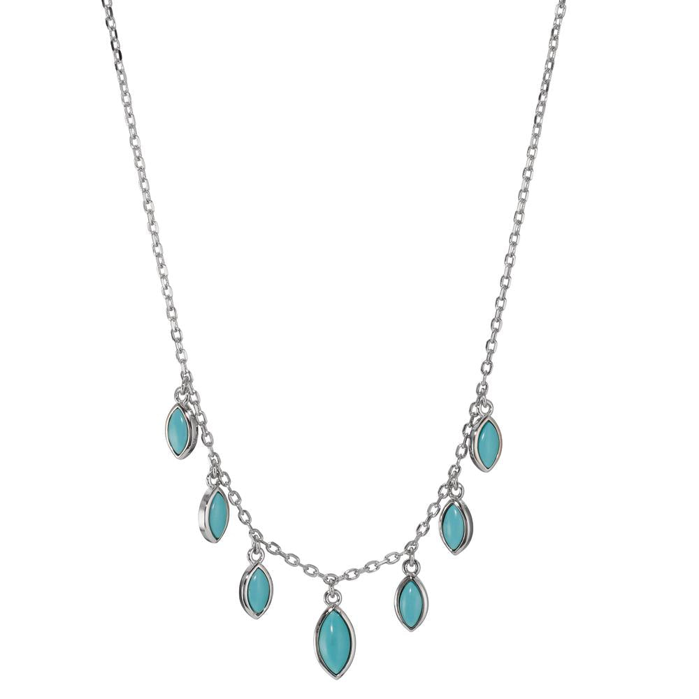 Collier Argent [synth. Stein] turquoise, 7 Pierres Rhodié 40-44 cm