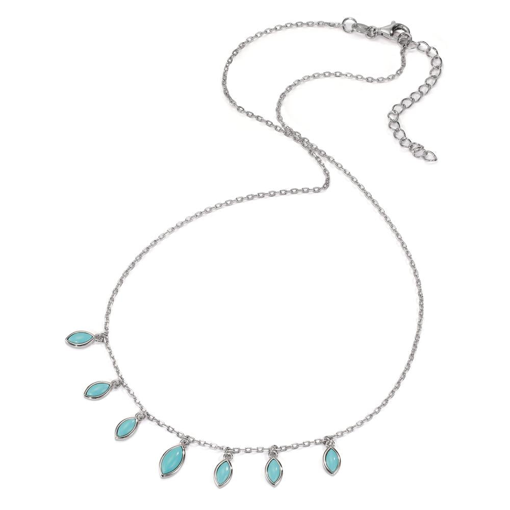 Collier Argent [synth. Stein] turquoise, 7 Pierres Rhodié 40-44 cm