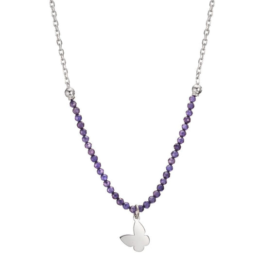 Collier Argent Cristal violet Rhodié Papillon 40-44 cm