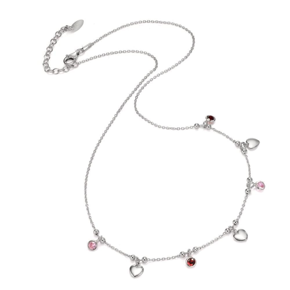 Collier Argent Zircone 4 Pierres Rhodié Coeur 40-45 cm